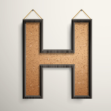 3d wooden frame cork board letter H isolated on beige backgroundのイラスト素材
