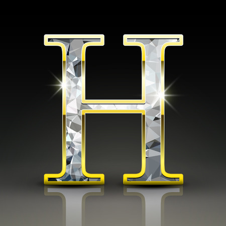 3d gorgeous diamond letter H isolated on black backgroundのイラスト素材