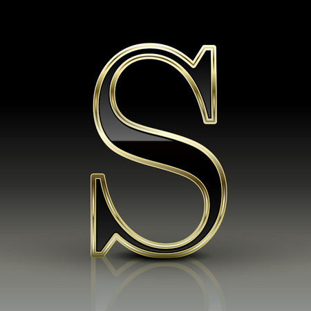 3d metallic black letter S isolated on black backgroundのイラスト素材