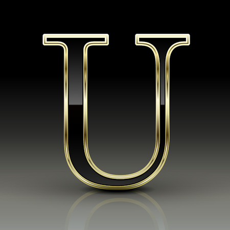 3d metallic black letter U isolated on black backgroundのイラスト素材