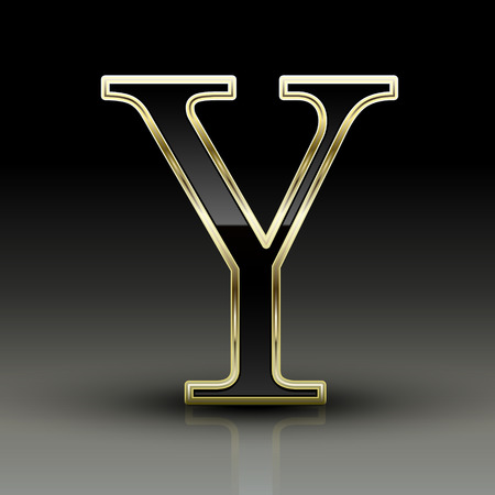 3d metallic black letter Y isolated on black backgroundのイラスト素材