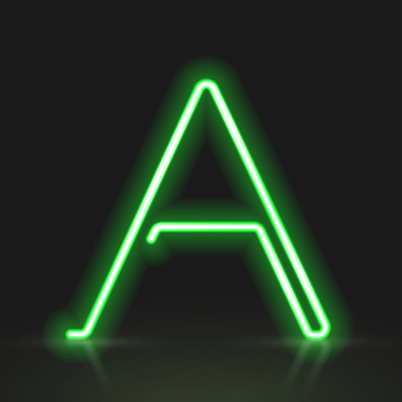 3d green neon light letter A isolated on black backgroundのイラスト素材