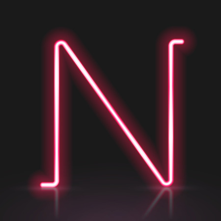 3d red neon light letter N isolated on black backgroundのイラスト素材