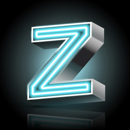 3d blue neon light letter Z isolated on black backgroundのイラスト素材