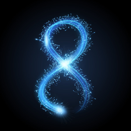 3d blue sparkler firework number 8 isolated on black backgroundのイラスト素材