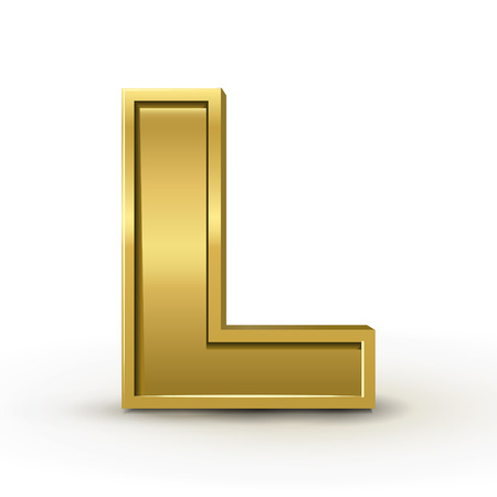 3d bright golden letter L isolated on white backgroundのイラスト素材