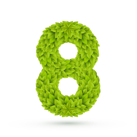 3d green leaves number 8 isolated on white backgroundのイラスト素材