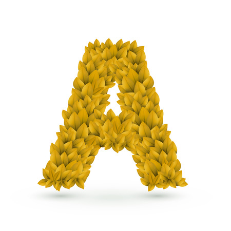 3d yellow leaves alphabet A isolated on white backgroundのイラスト素材
