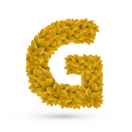 3d yellow leaves alphabet G isolated on white backgroundのイラスト素材