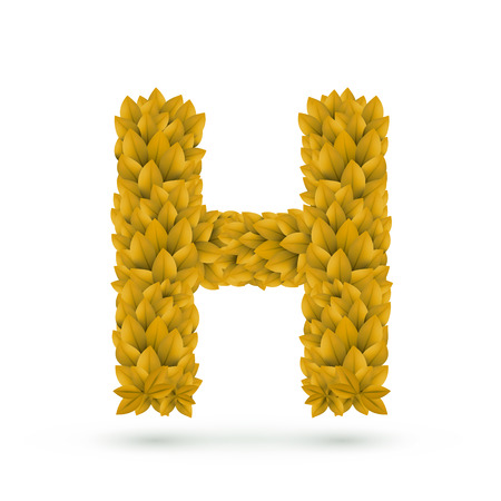 3d yellow leaves alphabet H isolated on white backgroundのイラスト素材