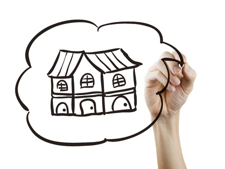 house drawn by hand over white backgroundの写真素材