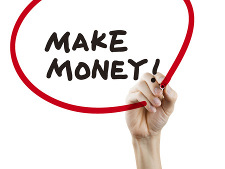 make money words written by hand on a transparent boardの写真素材
