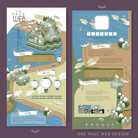 adorable one page website template design with island sceneryのイラスト素材