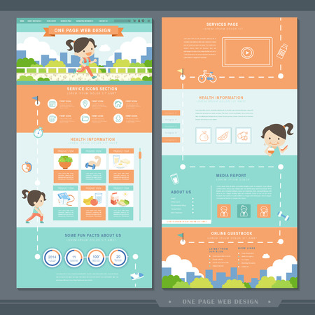 healthy concept one page website template design with exercise flat designのイラスト素材