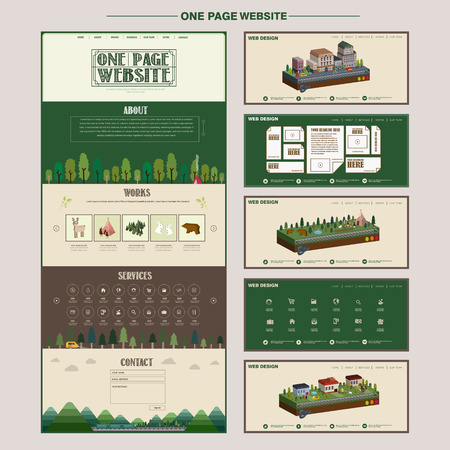 lovely one page website template design with nature scenery in green and brownのイラスト素材