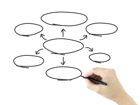 empty diagram drawn by man's hand over white backgroundの写真素材