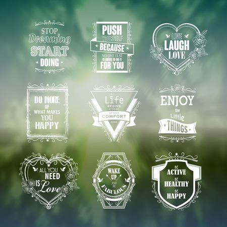 life motivational and inspirational quotes set isolated on blurred backgroundのイラスト素材