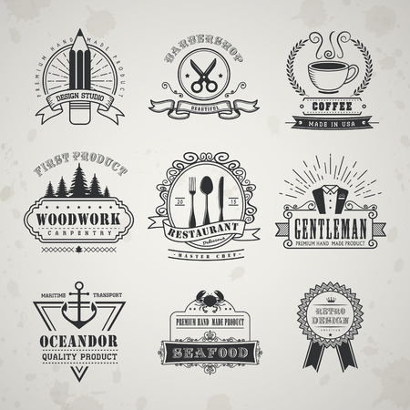 vintage style emblems set over beige backgroundのイラスト素材