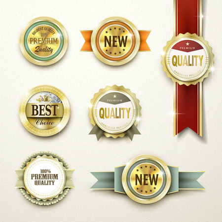 premium quality gorgeous golden labels collection over beigeのイラスト素材