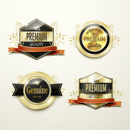 premium quality gorgeous golden labels collection over beigeのイラスト素材