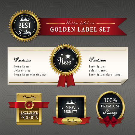 gorgeous premium quality golden labels collection over greyのイラスト素材