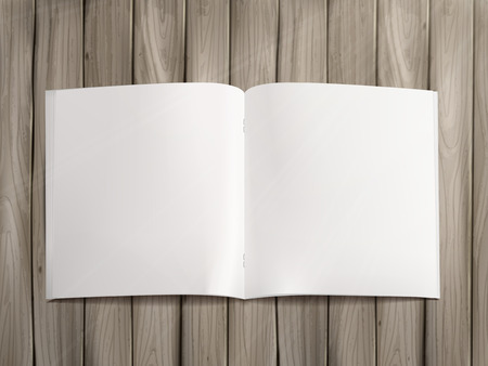 blank open book template isolated on wooden backgroundのイラスト素材