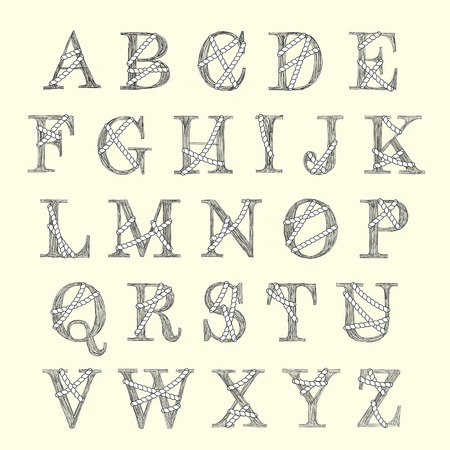 creative hand drawn fonts design over beige backgroundのイラスト素材