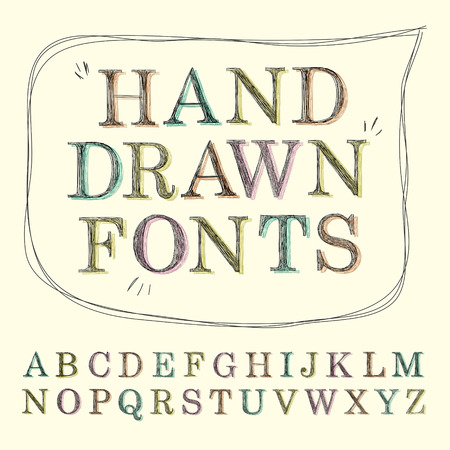colorful hand drawn fonts design over beige backgroundのイラスト素材