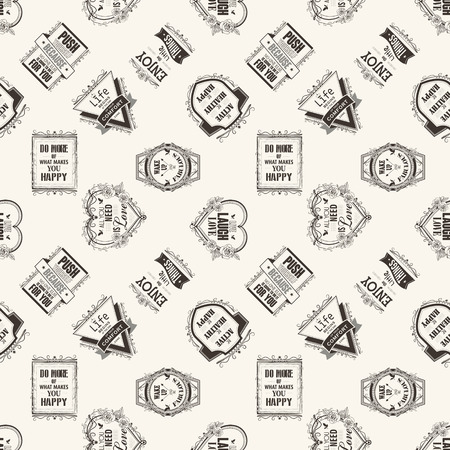 vintage and elegant seamless background composed of life quote emblemsのイラスト素材