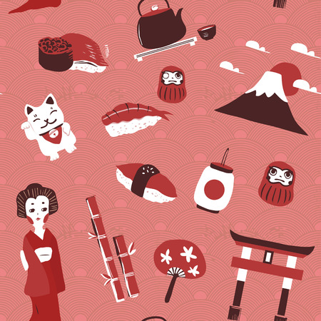 traditional Japan culture representative things seamless backgroundのイラスト素材