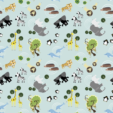 lovely seamless background with adorable animals in flat designのイラスト素材