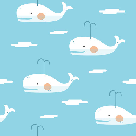 adorable style hand drawn whale seamless backgroundのイラスト素材