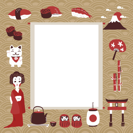 memo with traditional Japan culture representative things in flat designのイラスト素材