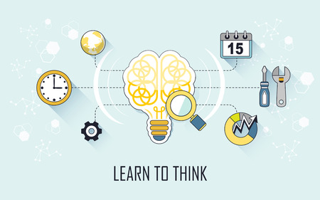 learn to think concept: brain and tools in line styleのイラスト素材