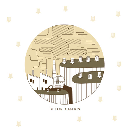deforestation concept in flat thin line styleのイラスト素材