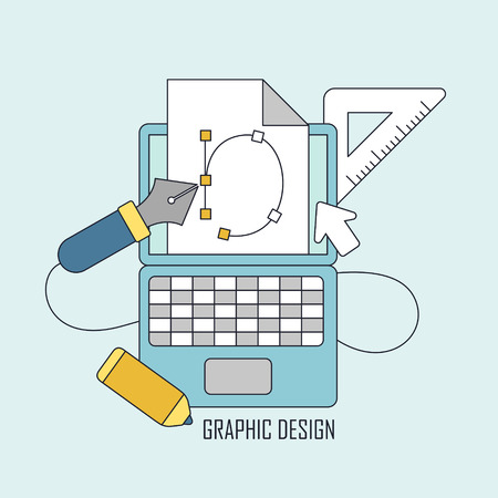 graphic design tools in thin line styleのイラスト素材