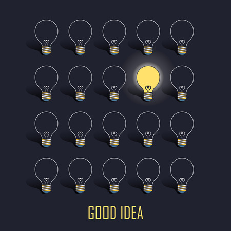 good idea concept: lighting bulb in line style over black backgroundのイラスト素材