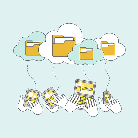 cloud storage concept in thin line styleのイラスト素材