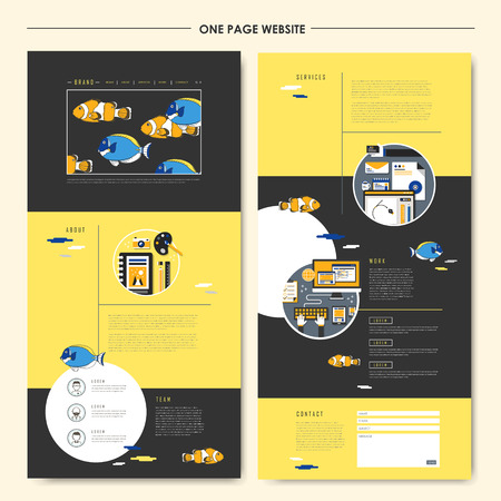 lovely one page website design template in flat style with tropical fishesのイラスト素材