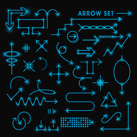 modern fluorescent arrows set isolated on black backgroundのイラスト素材