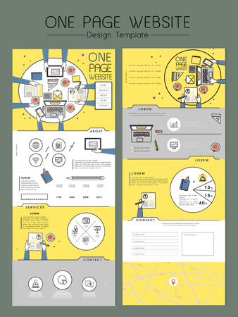 teamwork concept one page website design template in flat line styleのイラスト素材