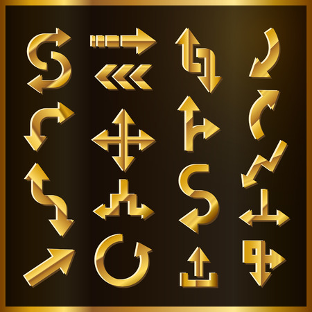 luxury golden arrows set isolated on black backgroundのイラスト素材