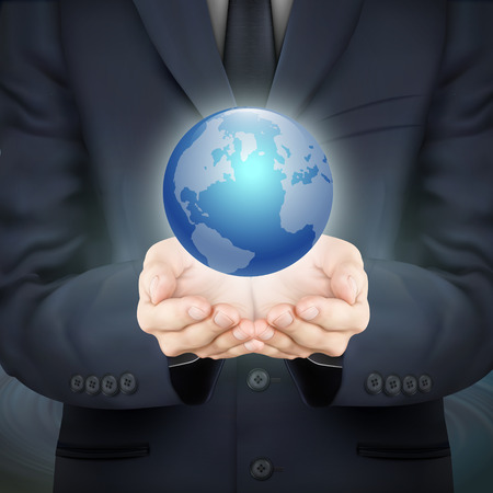 close-up look at businessman holding beautiful earthのイラスト素材