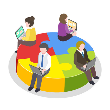 flat 3d isometric design of working with laptop conceptのイラスト素材