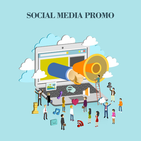 flat 3d isometric design of social media promo conceptのイラスト素材