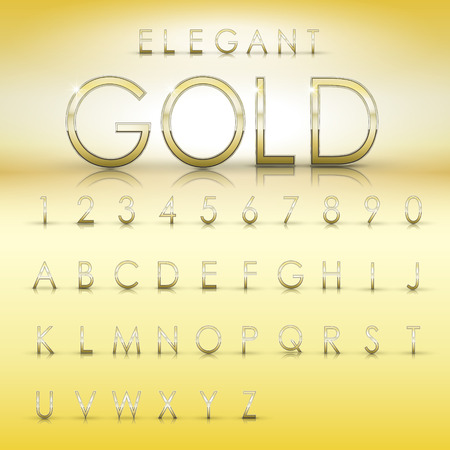 elegant gold alphabets and numbers collection isolated on yellow backgroundのイラスト素材