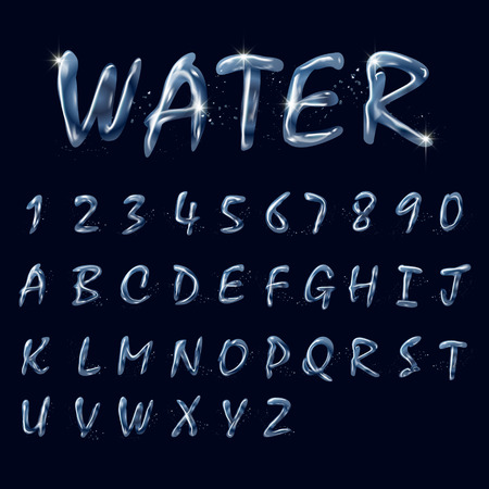 pure water alphabets and numbers collection isolated on black backgroundのイラスト素材