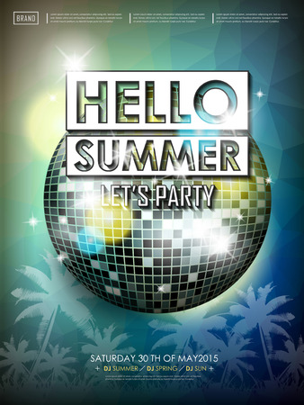 modern summer beach party poster design with mirror ball elementsのイラスト素材