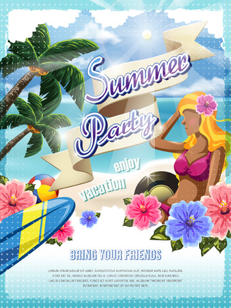 attractive summer beach party poster design templateのイラスト素材