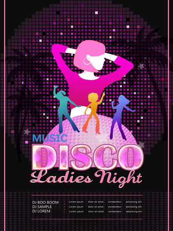 attractive disco party poster design with dancing people silhouetteのイラスト素材